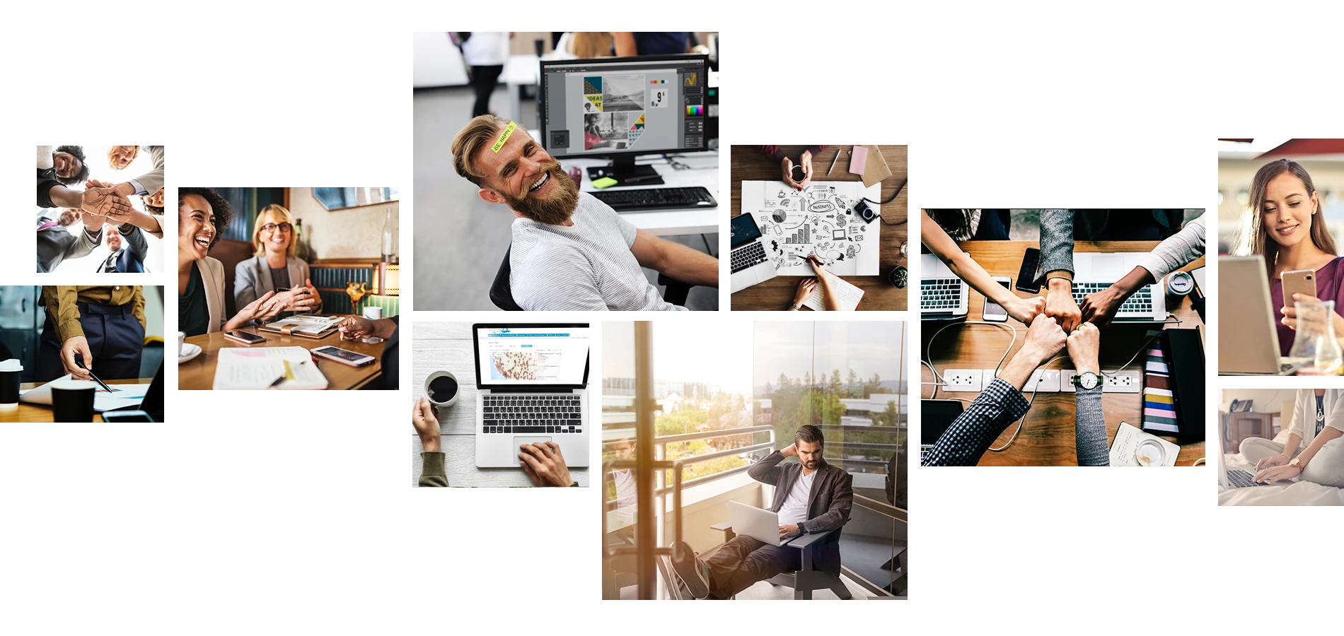 Collage of Remote Work and Already There Travel Happy Productive